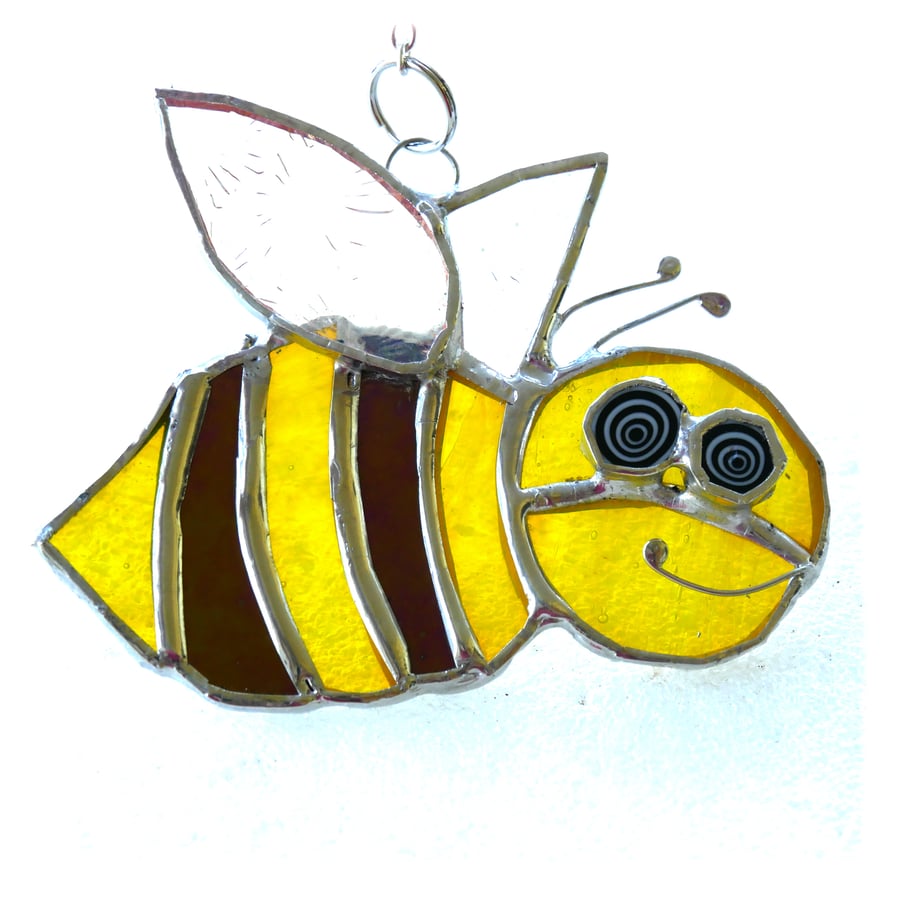 Bee Happy Suncatcher Stained Glass Bumble Insect garden