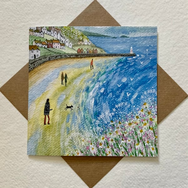 Beach Stroll. blank greetings card