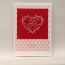 Birds and heart cross stitch card with the wording "with love"