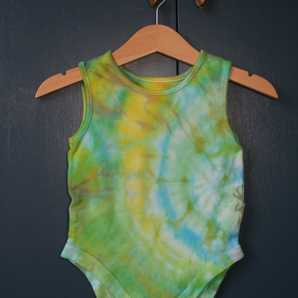 12-18 Months Green Blue Swirl Ice-Dyed Vest Top