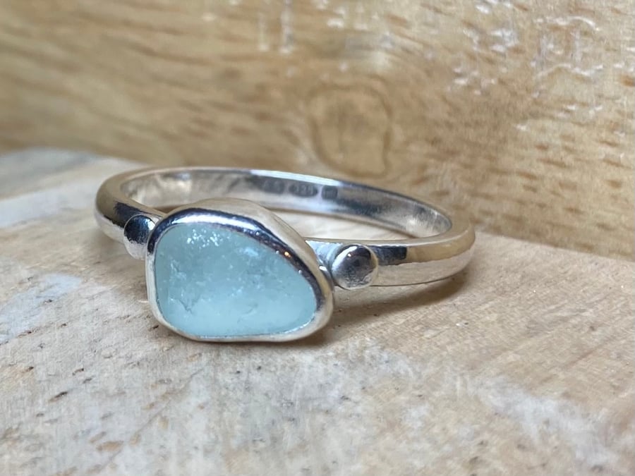 Handmade Sterling & Fine Silver Ring with Seafoam Green-Blue Welsh Sea Glass