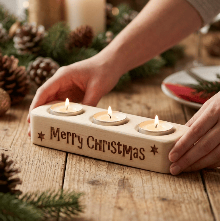 Tea Light Candle Holder - Christmas Wood Candle
