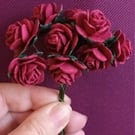 Mixed Pack Of 10 Red Roses, Mulberry Paper Flowers On Green Wire Stems