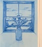 Blue Tulips Window View Hand Painted Ink Illustration  - Image 5