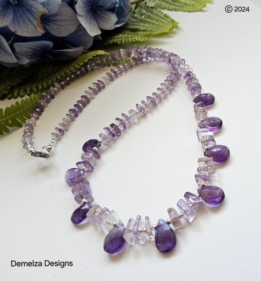 Zambian Amethyst & Lavender Amethyst Sterling Silver Necklace ONE OFF 