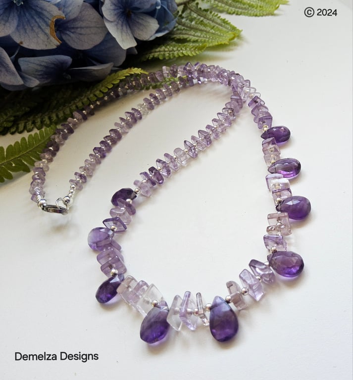 Zambian Amethyst & Lavender Amethyst Sterling Silver Necklace ONE OFF 