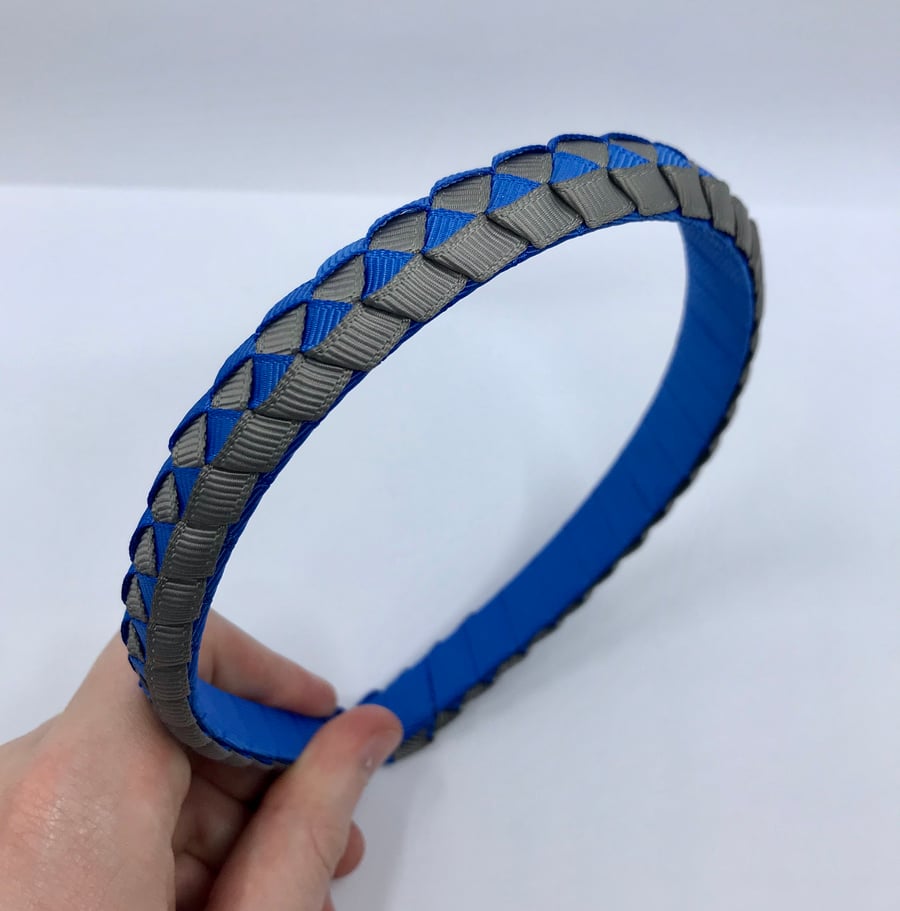 Royal Blue and Grey Pleated Hairband