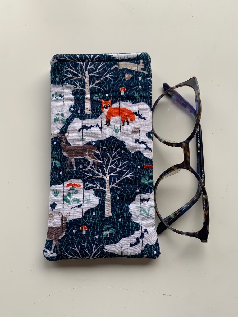 Winter Woodland Fabric Quilted Glasses Case