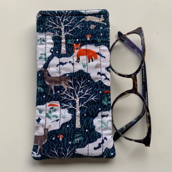 Winter Woodland Fabric Quilted Glasses Case