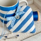 BLUE AND WHITE STRIPED HEART DECORATION - lavender or padded - midi size