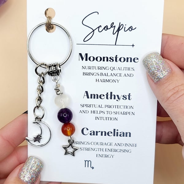 Scorpio Zodiac Crystal Keyring, Star Sign Crystal Gift For Her Him Christmas Gif