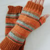 Hand knitted fingerless gloves - Rust 