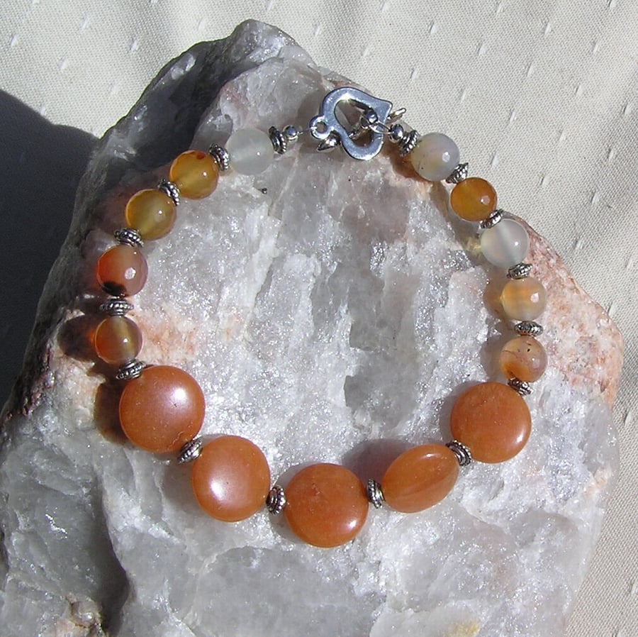 SALE Carnelian & Peach Aventurine Gemstone Bracelet "Butterscotch" - SALE PRICE