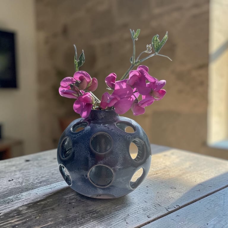 Blue pierced bud vase