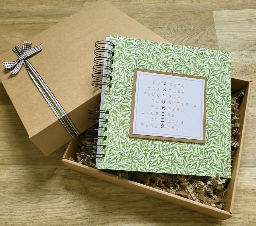 Handmade memory scrapbook album in William Morris willow boughs design