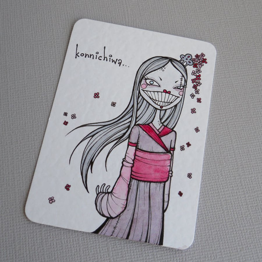 zombie geisha and cherry blossom - aceo