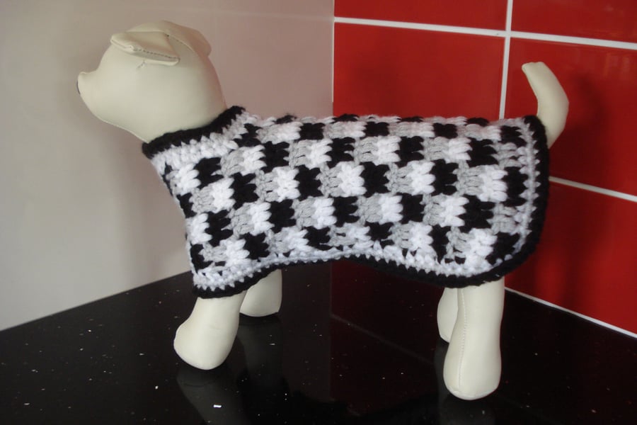 Small Crochet Dog Coat With A Check Pattern (R681)