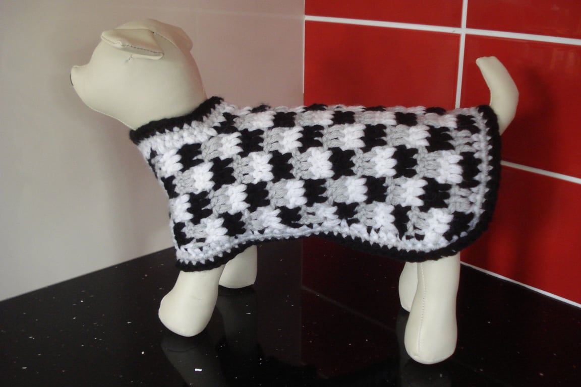 Small Crochet Dog Coat With A Check Pattern (R681)