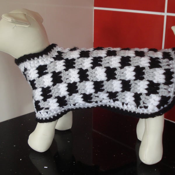 Small Crochet Dog Coat With A Check Pattern (R681)