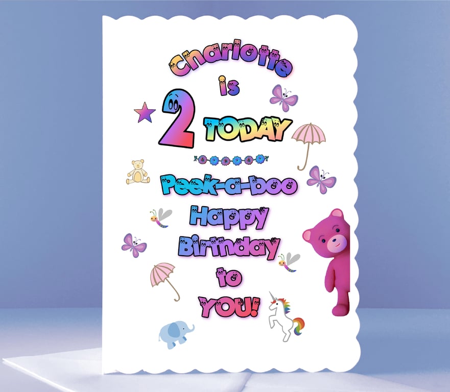 Personalised 2nd Birthday Card - Peek-a-boo!
