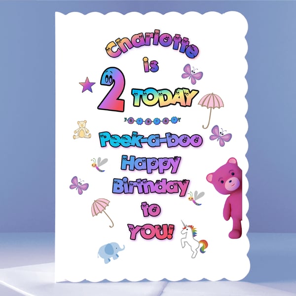 Personalised 2nd Birthday Card - Peek-a-boo!