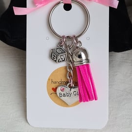 Gorgeous Baby Themed Key Ring - Pink - Key Chain Bag Charm - Silver tones.