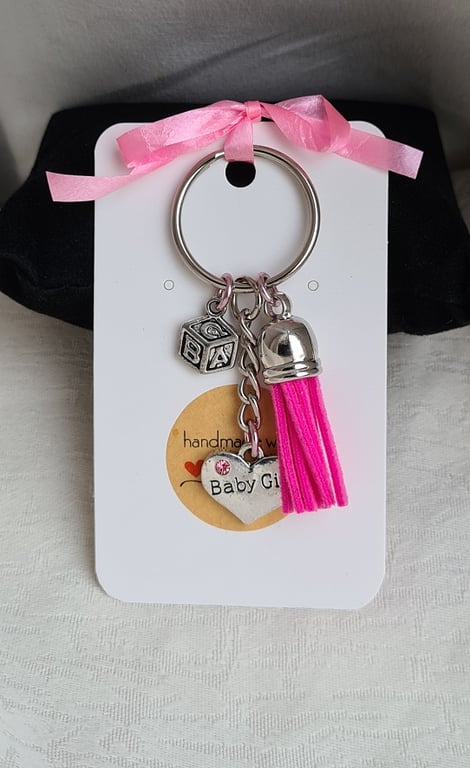 Gorgeous Baby Themed Key Ring - Pink - Key Chain Bag Charm - Silver tones.