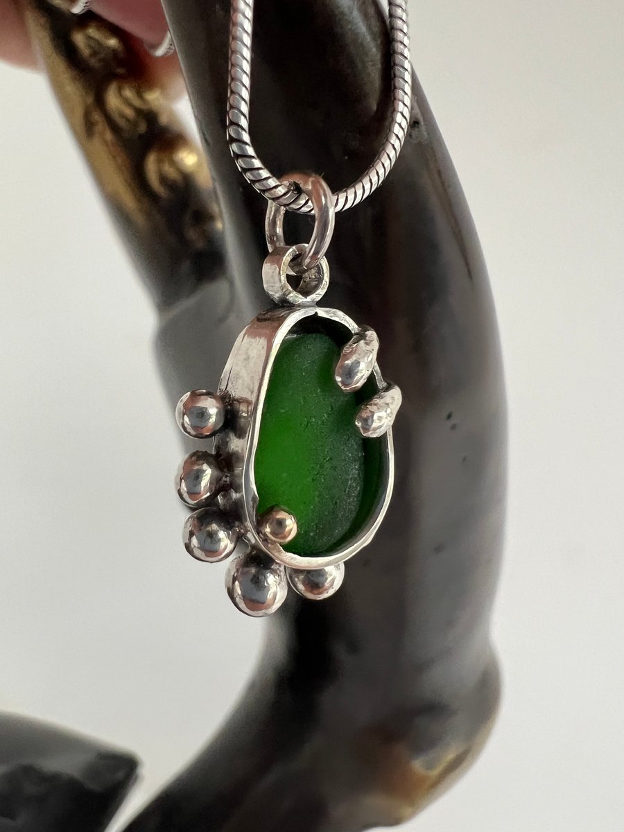 Sea Glass Splash - green sea glass set in sterling silver with a touch of gold