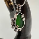 Sea Glass Splash - green sea glass set in sterling silver with a touch of gold