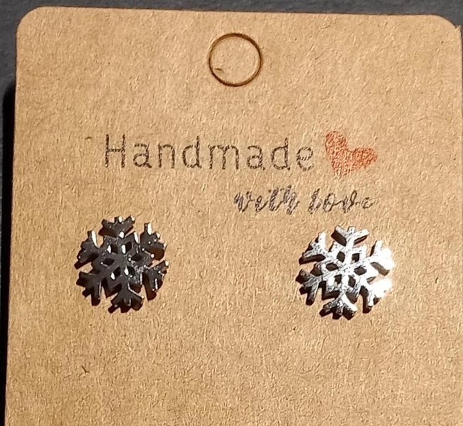 Snowflake Silver Snowflake Christmas stud earrings OOAK 