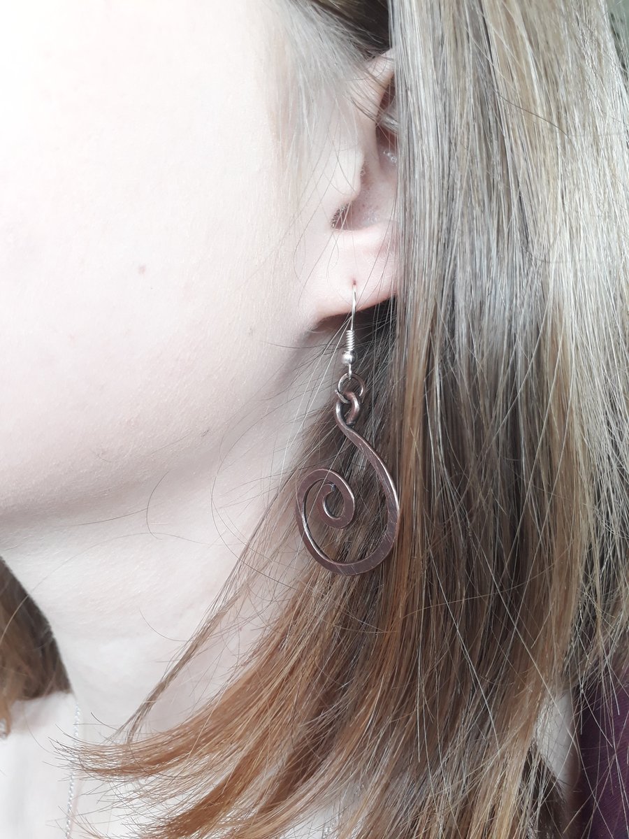 Large Copper Spiral Earrings, Boho Celtic Jewellery, Festival Earrings