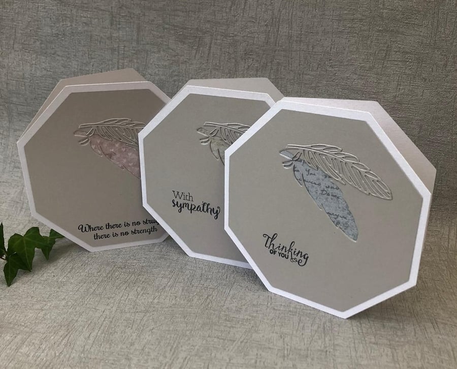 3 thoughtful feather cards