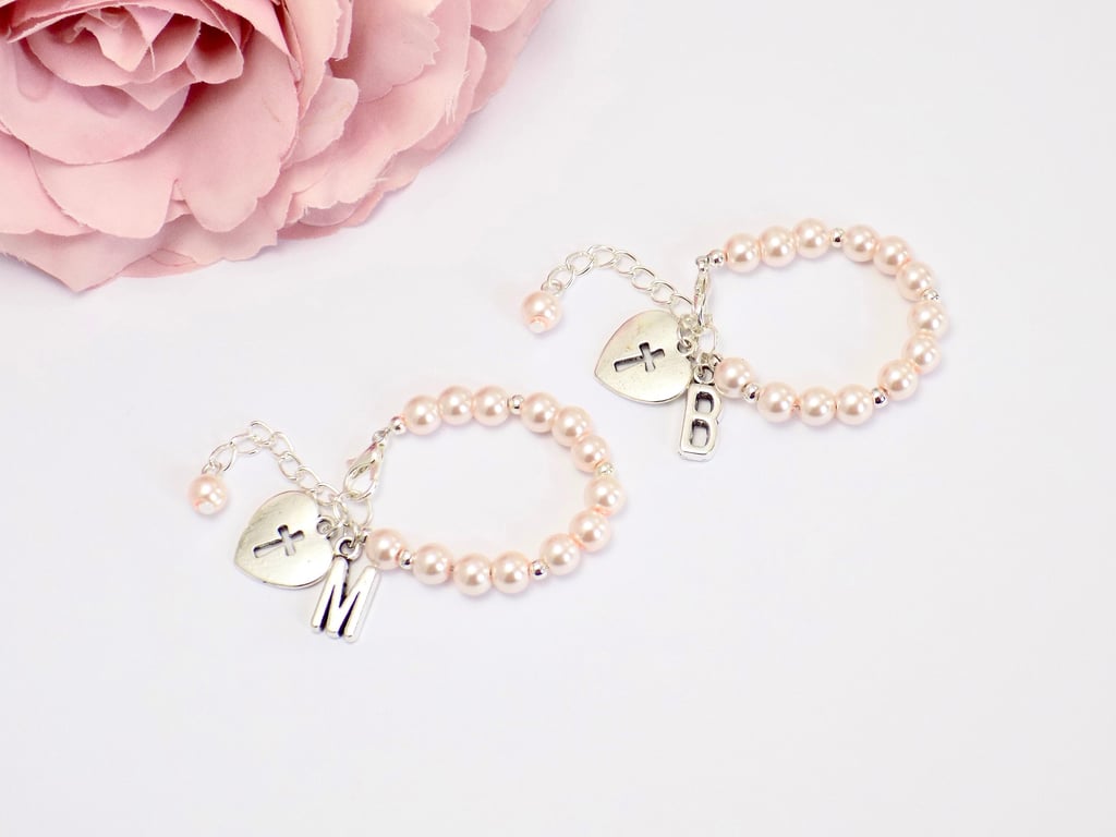 Twins Pink Christening Bracelets, Baptism Gifts, Personalised Bracelets for Twin