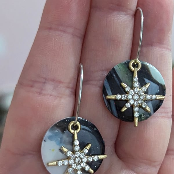 Midnight jewel small button hoop earrings 