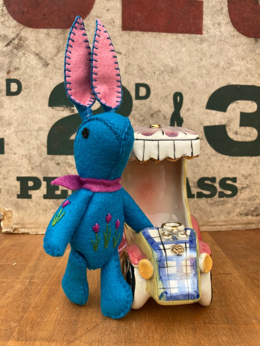 Teal Bunny the Little Hand Embroidered Felt Rabbit 