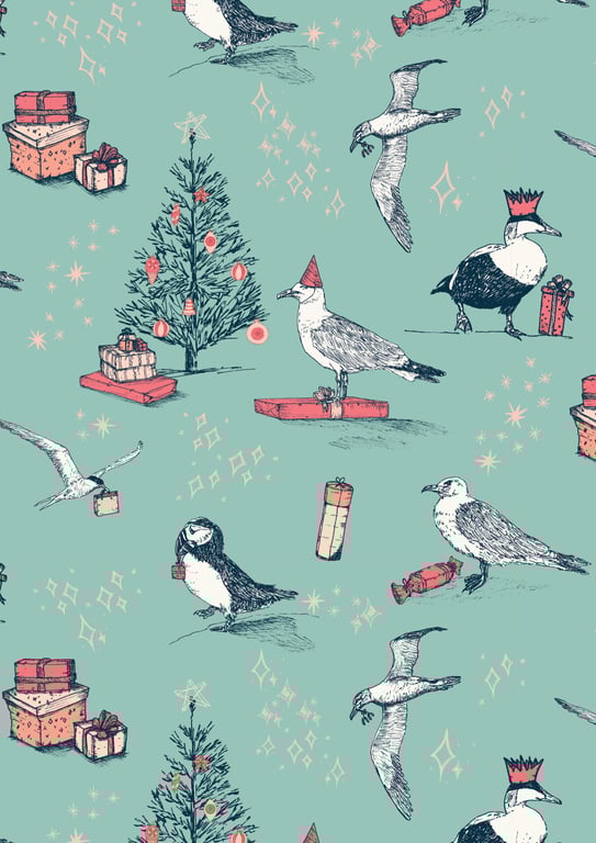 Luxury Eco Christmas Gift Wrapping Set: Come to the Party Coastal Birds