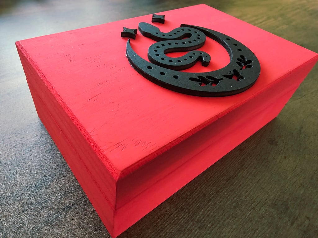 Celestial Snake & Moon Red Wooden Handmade Jewellery, Trinket, Keepsafe Box