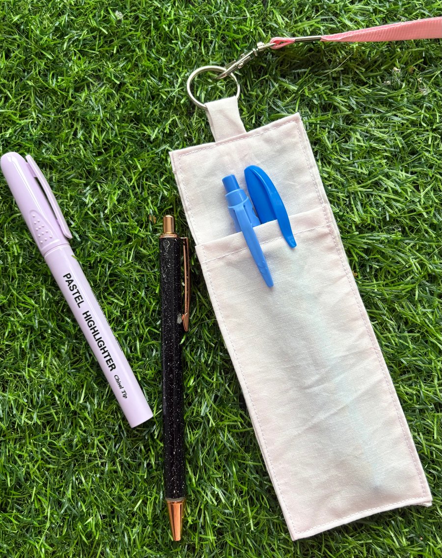 Lanyard pen holder, pen holder, fabric pen holder, pink pen holder, 