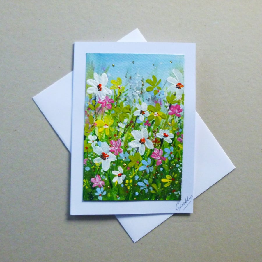 original art hand painted floral greetings card ( ref FA 457 G4 )