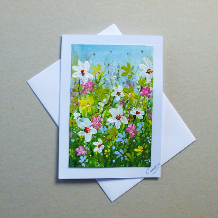 original art hand painted floral greetings card ( ref FA 457 G4 )