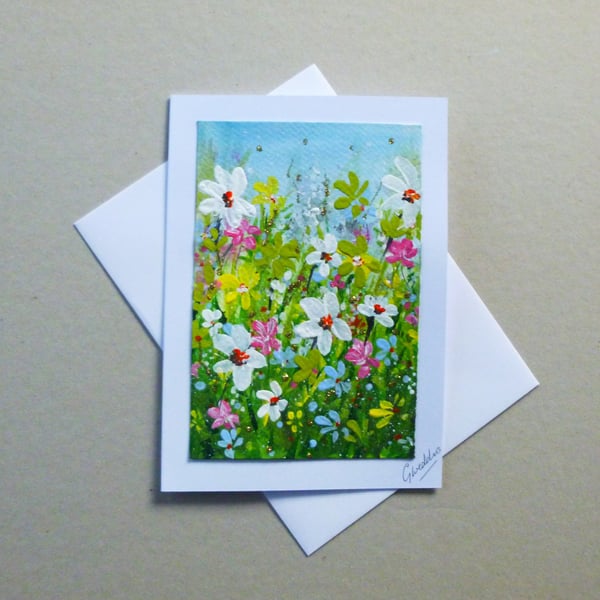 original art hand painted floral greetings card ( ref FA 457 G4 )