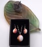 Coral and White Fused Glass Drop Hook Earrings and Pendant Set - Image 3