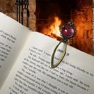 Bookmark, wool & silk felt in red, set in antique brass effect setting