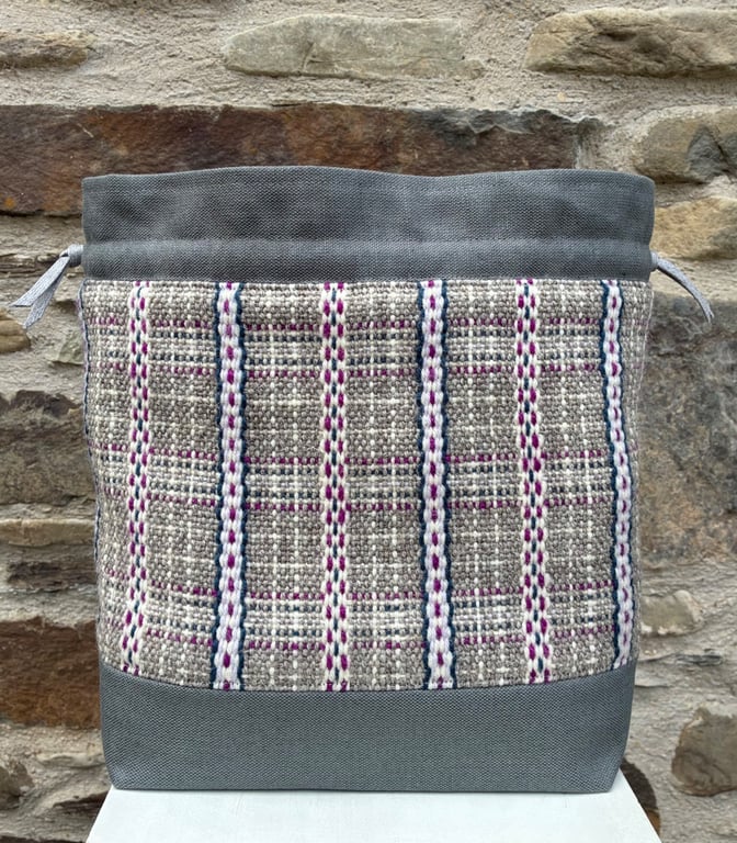 Cariad Bag - Berry range. Damson, Dusky Lilac & Prussian Blue.Handwoven in Wales