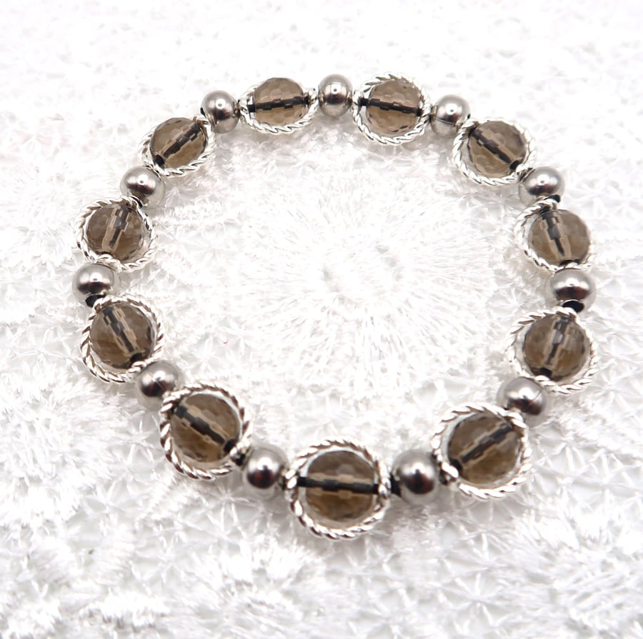 Facetted Smokey Quartz Stretch Bracelet. 