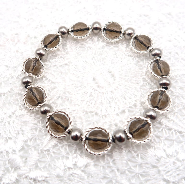 Facetted Smokey Quartz Stretch Bracelet. 