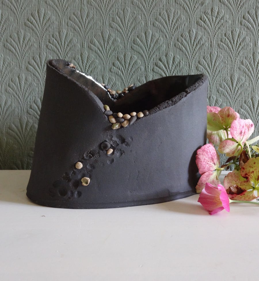 Sculpture ceramic, coastal art accessory, sea inspired textures, pebbles shells