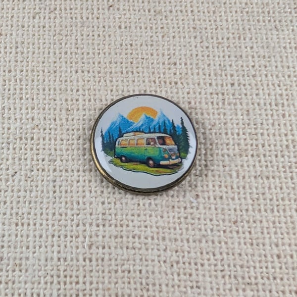 Camper Van Badge - Travel Themed Pin - Large Resin Topped Pin Badge