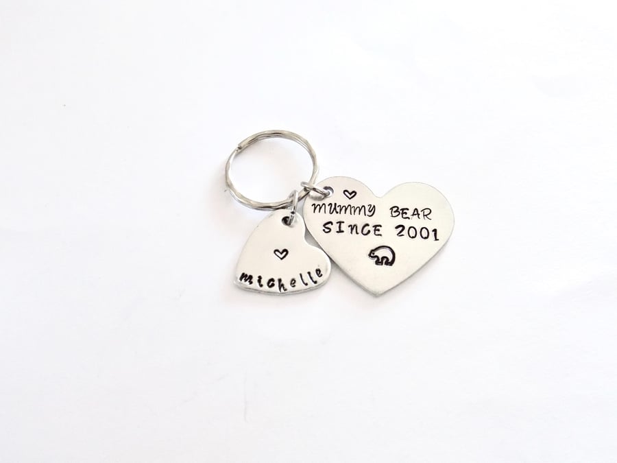 Mummy Bear Keyring, Personalised Keychain & Mom Birthday Gift