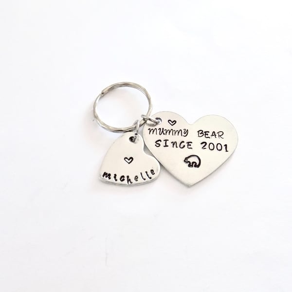 Mummy Bear Keyring, Personalised Keychain & Mom Birthday Gift